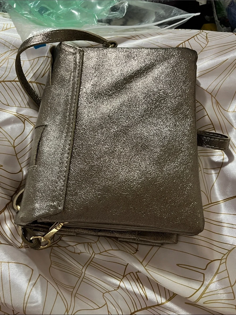 Woven Metallic Bronze Crossbody Bag - Elegant Shoulder Purse